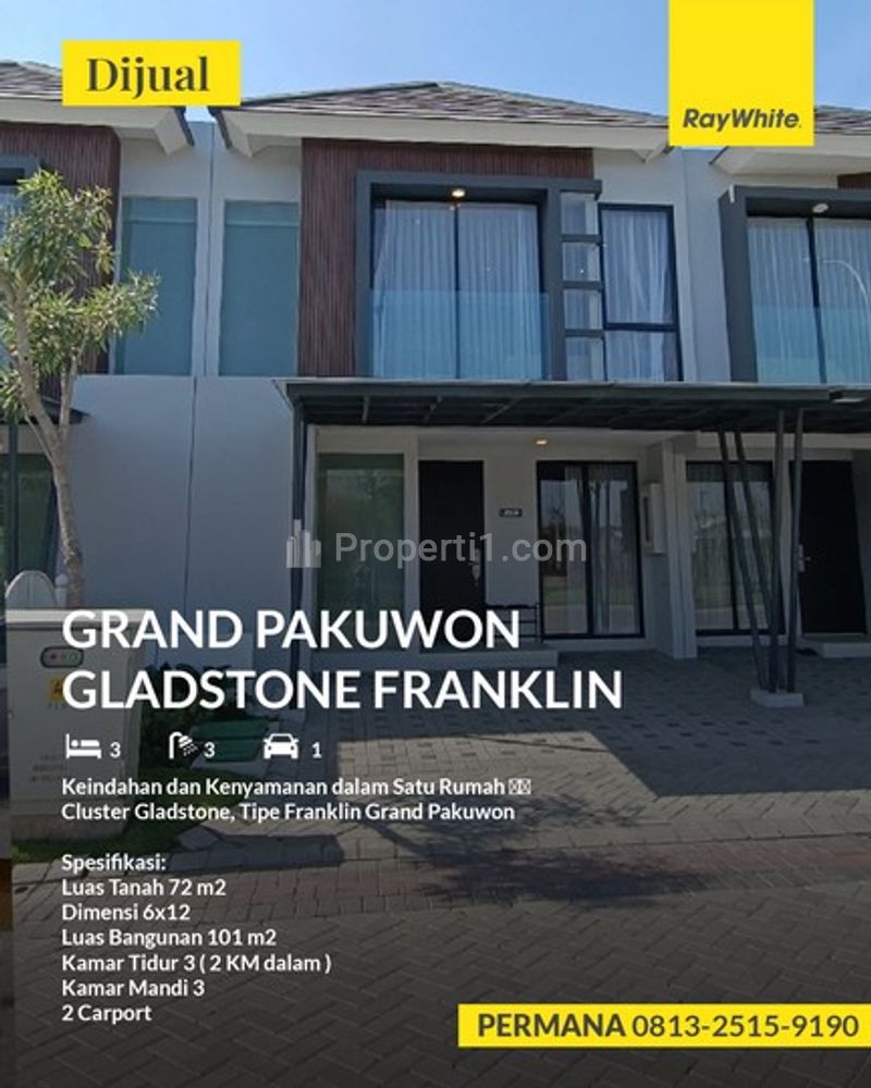 Dijual Rumah Baru Gress Grand Pakuwon Surabaya Cluster Gladstone Tipe Franklin