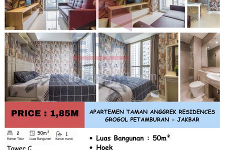 Dijual Apartemen Taman Anggrek Residences, Grogol Petamburan, Jakarta Barat - 2 BR Full Furnished