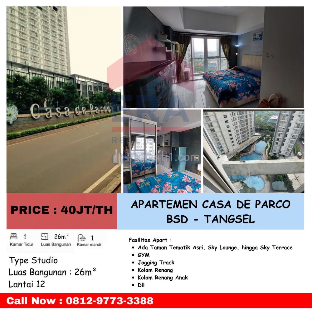 Disewakan Apartemen Casa De Parco, BSD, Tangerang Selatan - Studio Full Furnished