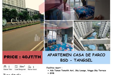 Disewakan Apartemen Casa De Parco, BSD, Tangerang Selatan - Studio Full Furnished