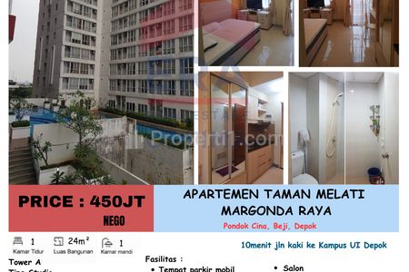 Dijual Apartemen Taman Melati Margonda Raya, Pondok Cina, Beji, Depok - Studio Full Furnished