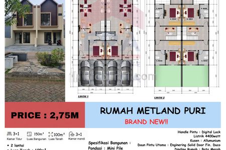 BRAND NEW!! Dijual Rumah di Metland Puri, Cipondoh - Tangerang