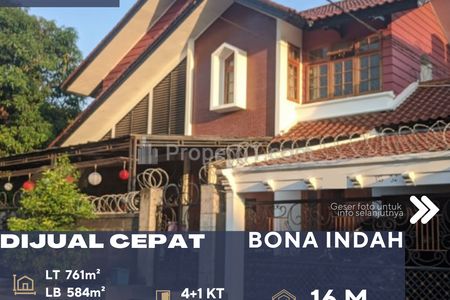 Dijual Cepat Rumah Bagus Terawat dan Posisi Hook di Bona Indah Lebak Bulus Jakarta Selatan