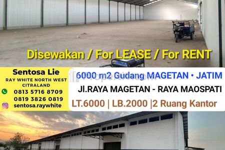 Disewakan 6000 m2 Gudang Raya Magetan - Jalan Raya Maospati Kab. Magetan JATIM - Plus 2 Ruang Kantor Siap Pakai Dekat Ngawi - Madiun