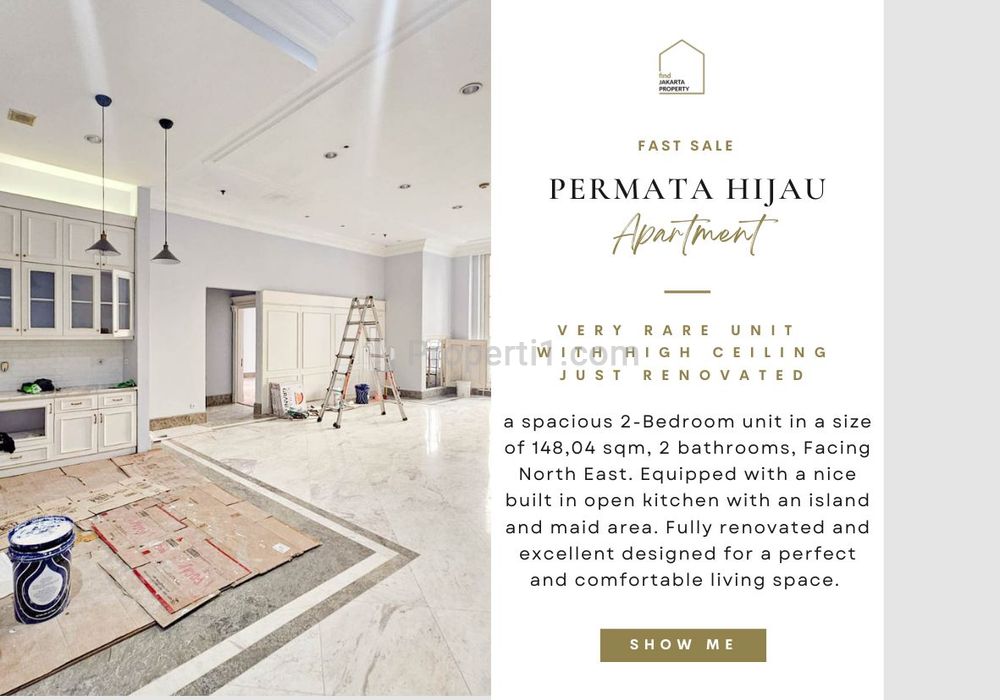 Fast Sale: Apartemen Permata Hijau, HIGH CEILING, Baru Total RENOVASI! Siap Huni, VERY RARE UNIT! Harga Termurah! Also Avail Other 2/3BR for Sale!