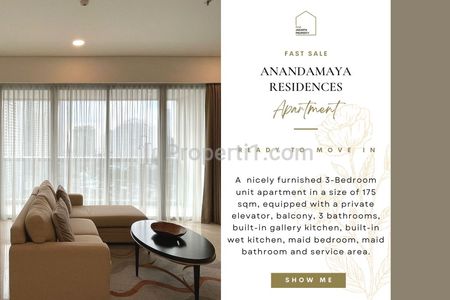 Fast Sale: Anandamaya Residences Apartment, 3BR 175sqm, PERFECT FOR INVESTMENT, Harga Termurah+Rental Refund! Also Avail Other Units in Tower1/2/3