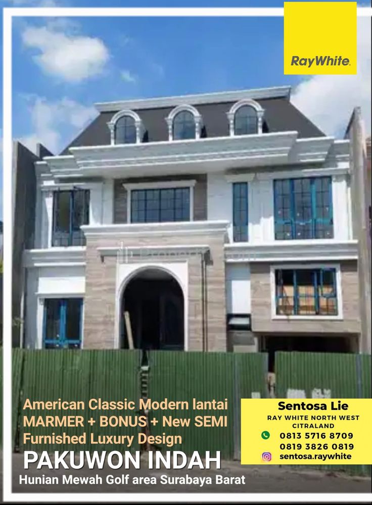 Dijual Rumah Baru Pakuwon Indah Sby NEW American Classic Lantai MARMER Bonus SEMI Furniture Dekat Graha Family, Bukit Darmo Golf, Citraland, Pakuwon