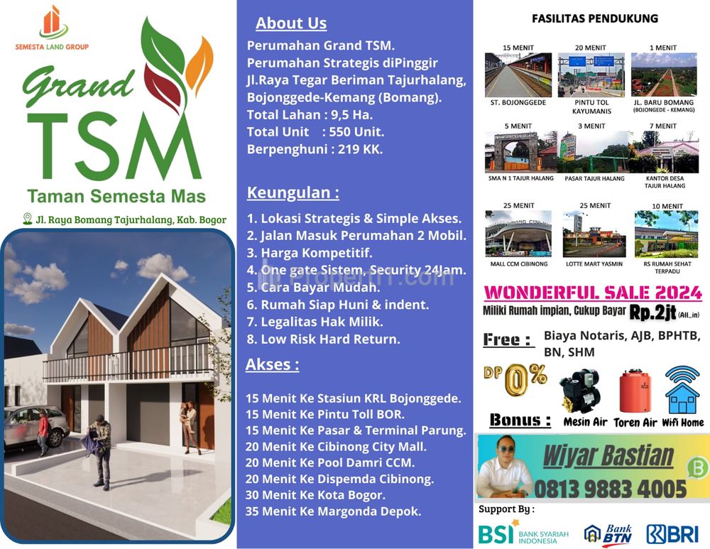 Rumah Dijual Bisa KPR Tanpa DP Lokasi Strategis di Tajurhalang Bogor