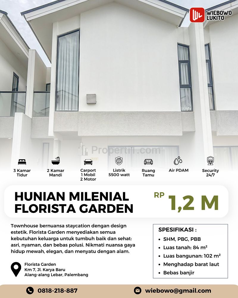 Dijual Townhouse Baru Bernuansa Staycation di Kota Palembang Dekat Stasiun LRT Punti Kayu, JM Sukarami, Gramedia World Palembang, RS Myria