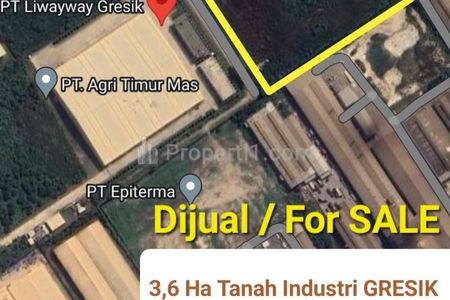 Dijual 3,6 Hektar Tanah Industri GRESIK di Jalan Raya Manyar - Jalan Betta II - Kawasan Industri Maspion - Manyar - Gresik JAWA TIMUR