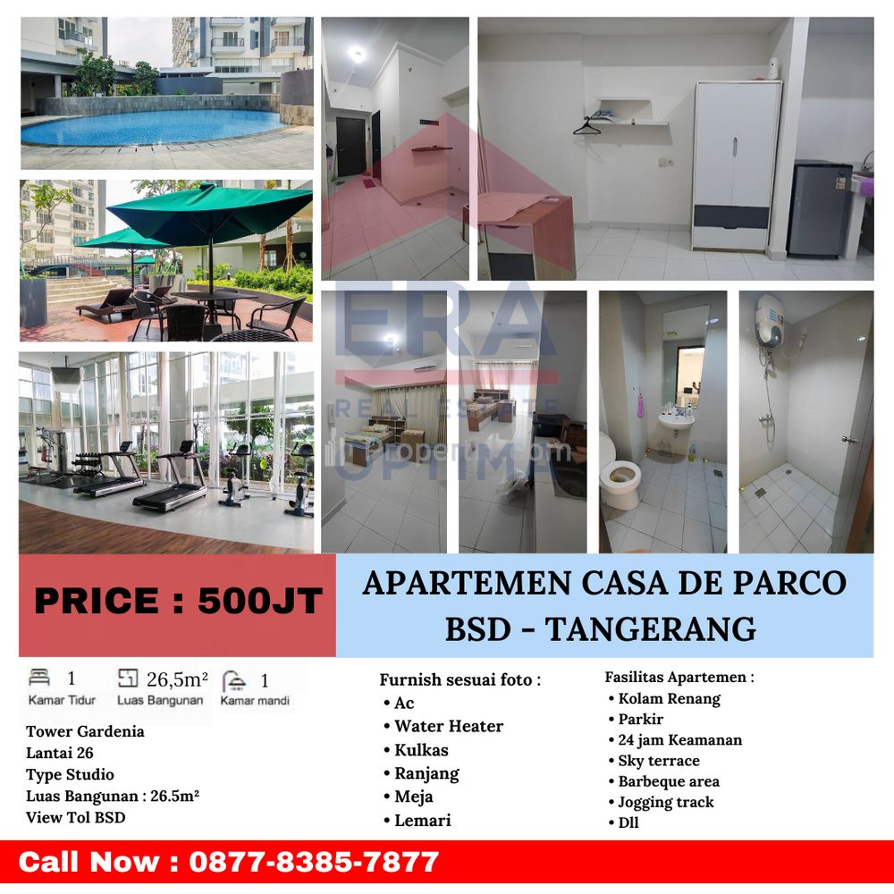 Dijual Apartemen Casa De Parco, BSD Tangsel - Studio Full Furnished
