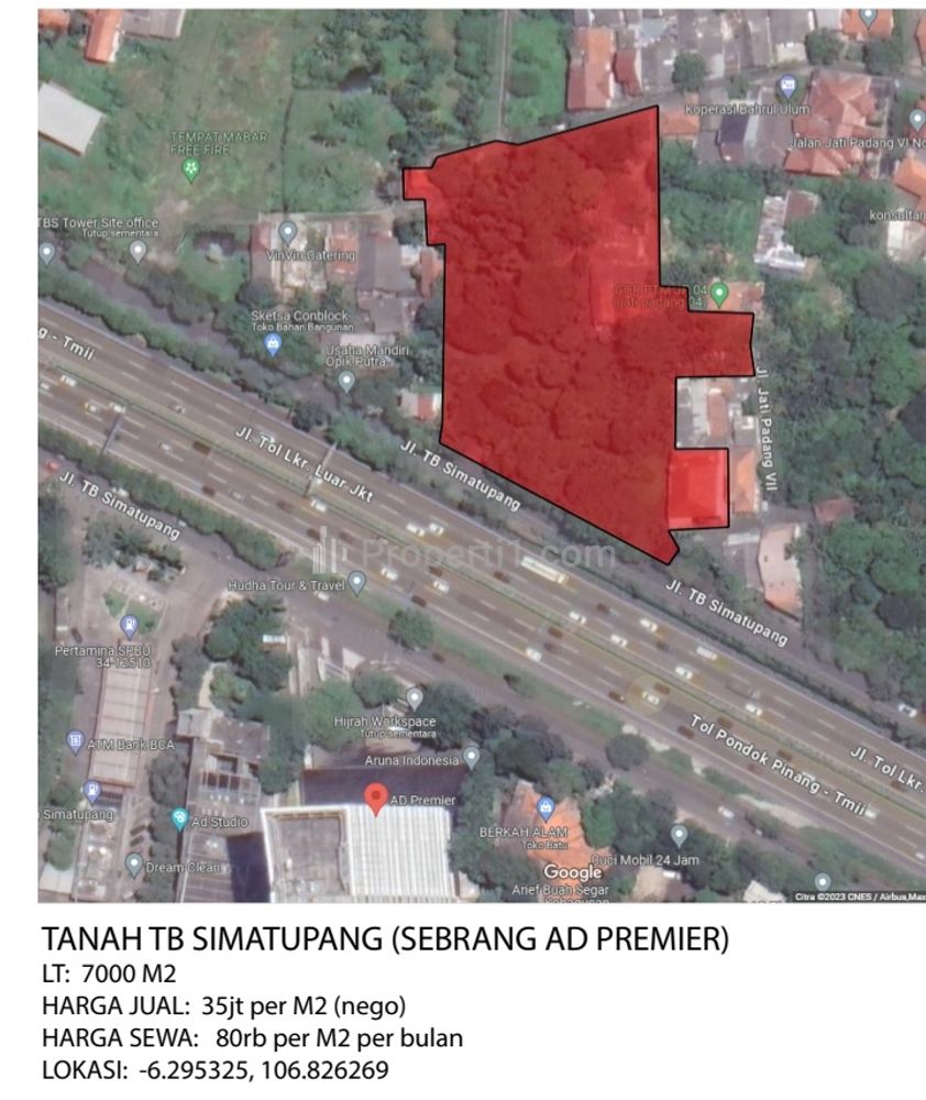 Jual Tanah Kosong 7000 m2 di TB Simatupang, Kec Pasar Minggu, Jakarta Selatan