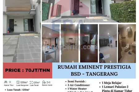 Disewakan Rumah di Eminent Cluster Prestigia, BSD - Tangerang