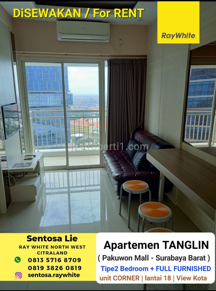 Disewakan Apartemen Orchard Tanglin Surabaya Tipe 2 Bedroom FULL FURNISHED Lantai 18 View Kota - Akses Pakuwon Mall