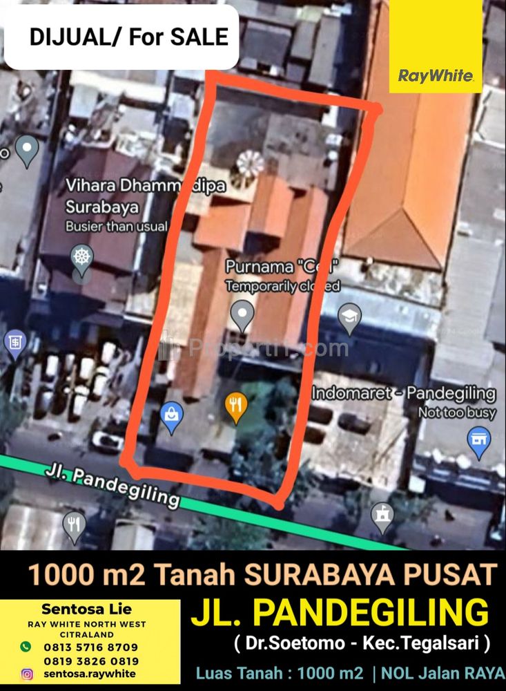 MURAH Rp.15 jt/m2 Dijual 1000 m2 Tanah Surabaya Pusat di Jalan Pandegiling, Dekat Jl. Kartini, Jl. Diponegoro, Jl. Teuku Umar, Cocok buat Segala Usaha