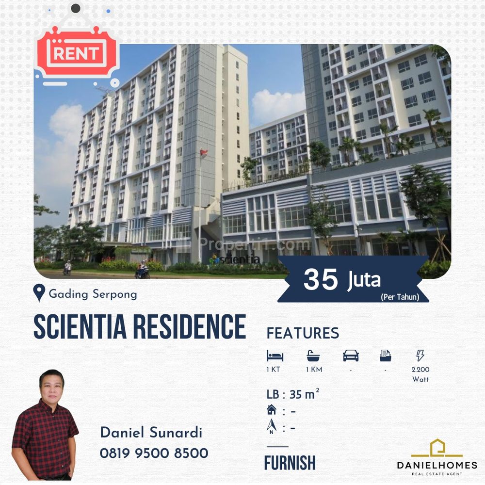 Sewa/Jual Apartemen Scientia Residence di Gading Serpong - 1 BR Full Furnished