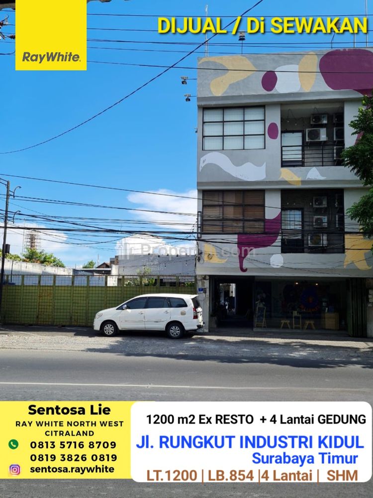 Disewakan 1200 m2 Eks Gedung Resto Cafe Nol Jalan Rungkut Industri Kidul Surabaya Timur - Row Jalan 5 Mobil - Komersial Area Buat Bank, Kantor, Cafe