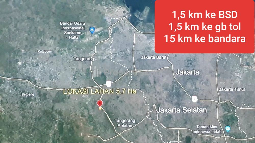 Dijual Tanah Siap Bangun Seluas 5,7 Ha di Pondok Jagung, Tangerang Selatan