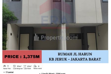 Dijual Rumah Jl Harun, Kebon Jeruk, Jakarta Barat