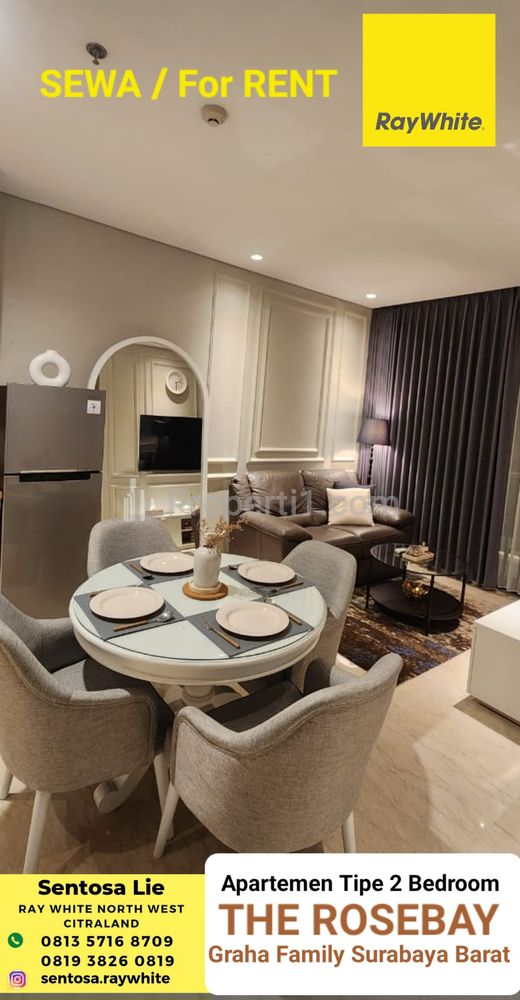 Disewakan MURAH Apartemen Rosebay Surabaya Tipe  2 Kamar Tidur Full FURNISHED Mewah Modern - Tower B Lantai 2 dekat Pakuwon Mall, Citraland