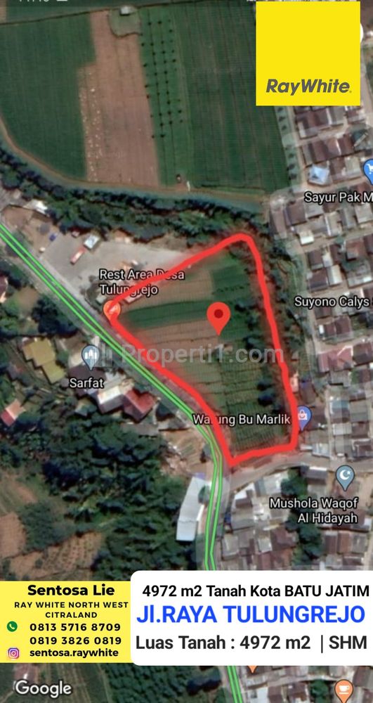Dijual 4975 m2 Tanah BATU Jatim di Jalan Raya Tulungrejo - Bumiaji - Nol Jalan cocok buat Segala Usaha