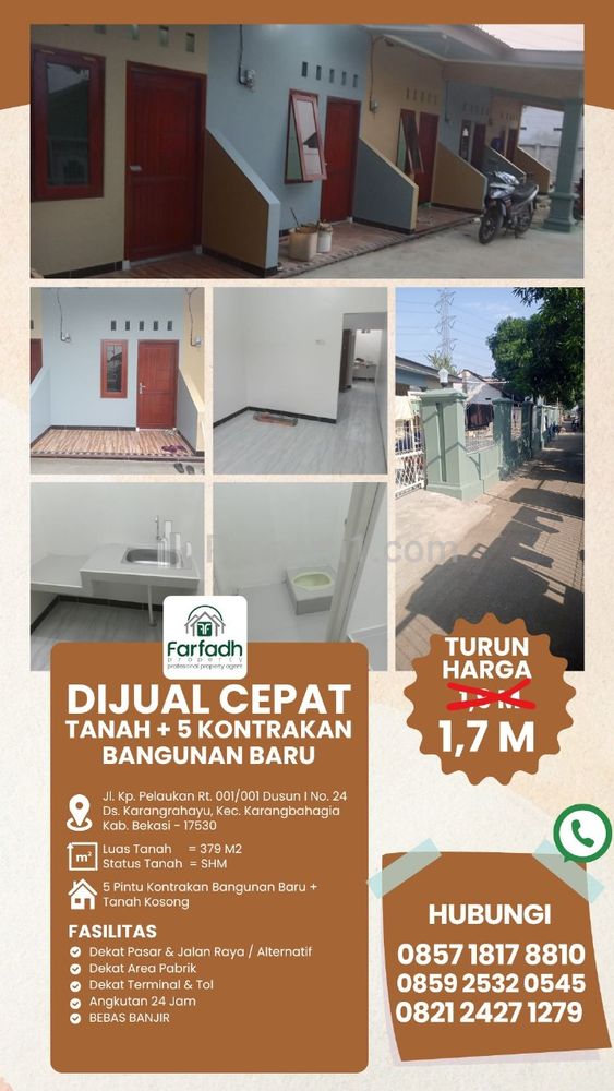 Dijual Cepat Rumah Siap Huni 5 Kontrakan Baru & Tanah SHM di Cikarang Bekasi
