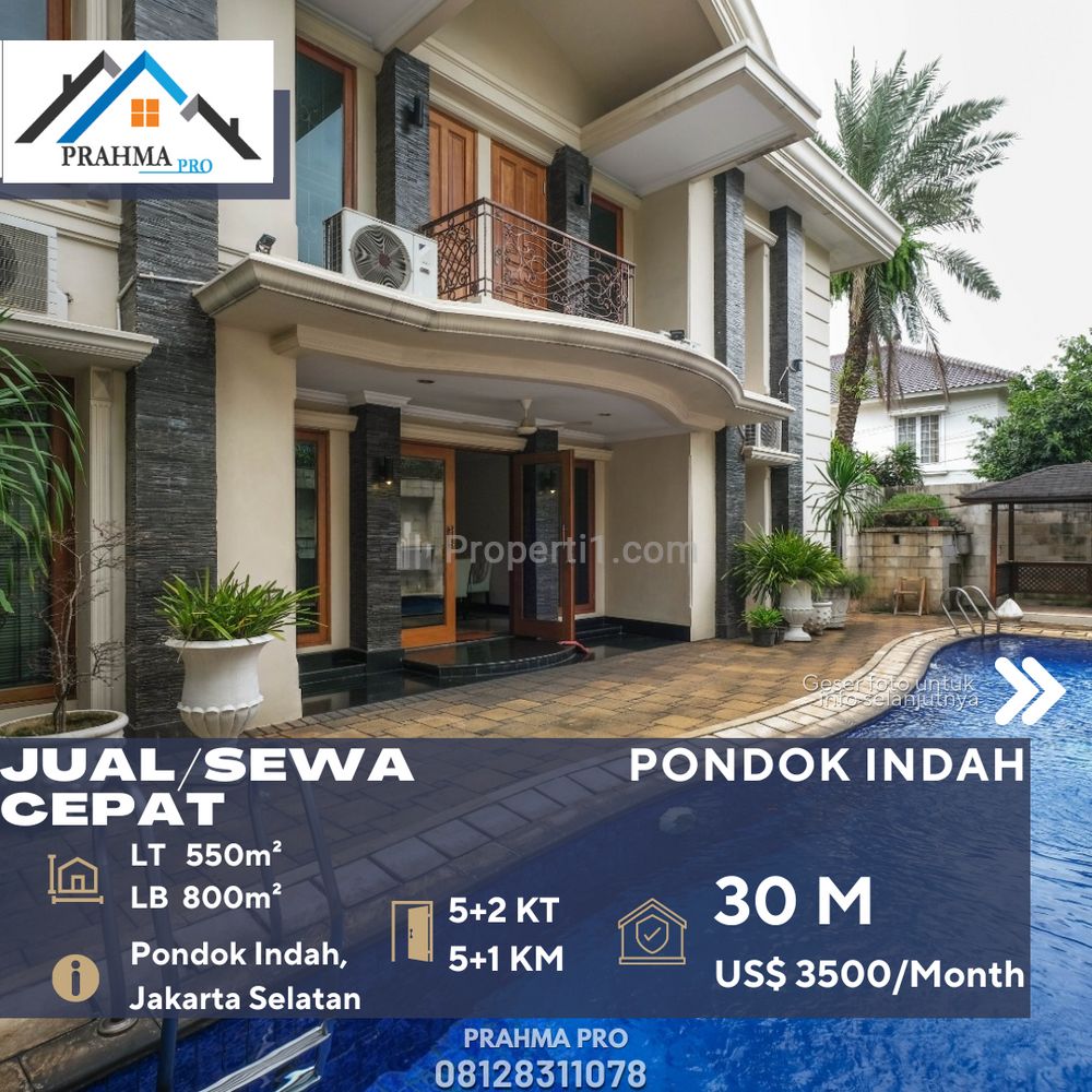 Dijual / Disewakan Rumah Megah Bagus di Pondok Indah Jakarta Selatan