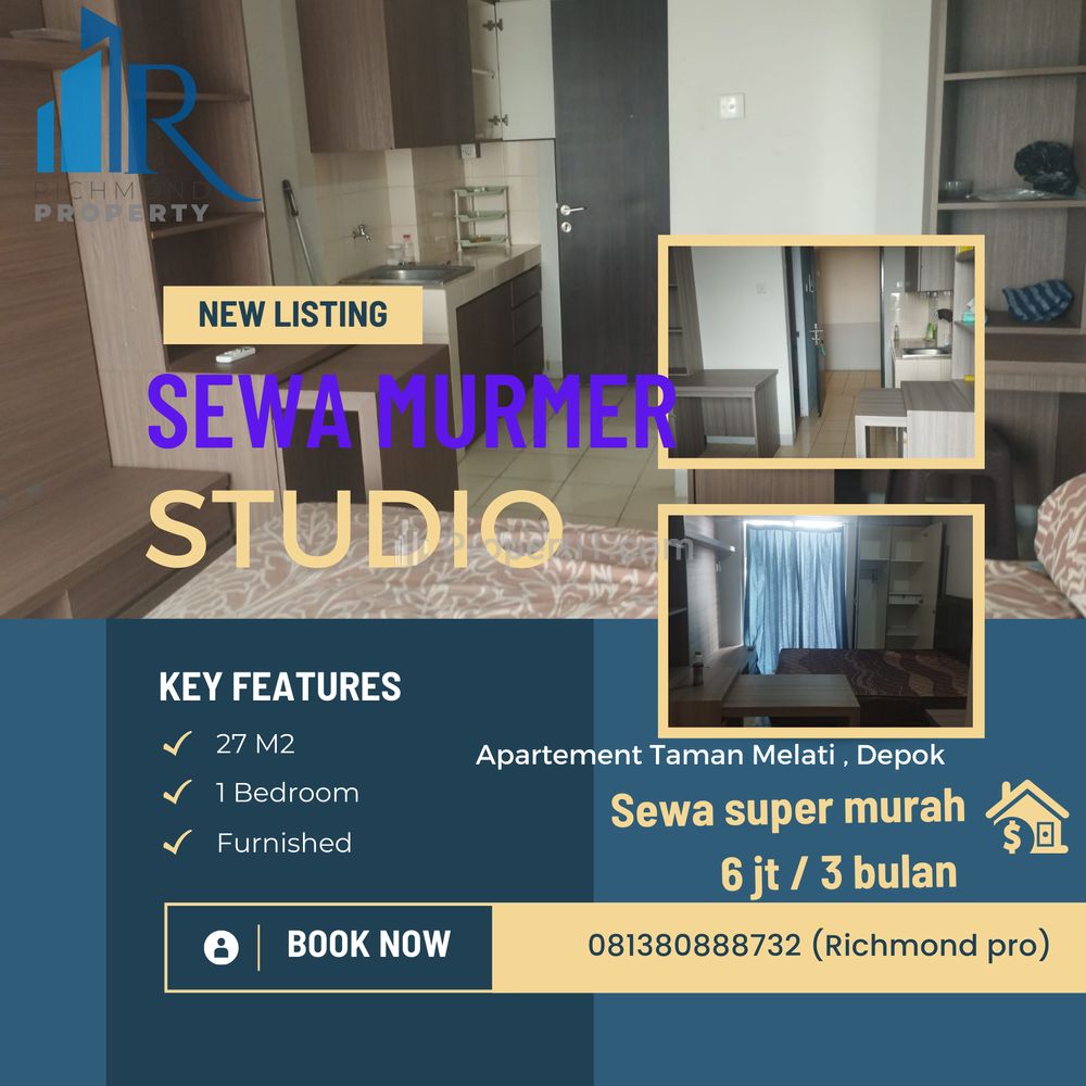 Jual Rugi Apartemen Taman Melati Margonda Depok, Unit Studio Full Furnished, Luas Bangunan 27 m2