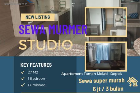 Jual Rugi Apartemen Taman Melati Margonda Depok, Unit Studio Full Furnished, Luas Bangunan 27 m2