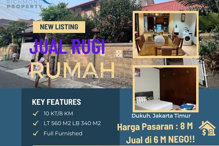 Jual Rugi BU Banget, Rumah Mewah di Kramat Jati Jaktim, 10 Kamar Tidur FURNISHED Cantik Banget - 8,2>6 M 