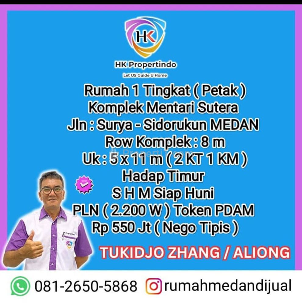 Dijual Rumah 1 Tingkat (Petak) di Komplek Mentari Sutera MEDAN
