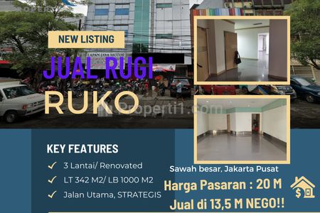 Jual Ruko di Sawah Besar Jakarta Pusat, Harga Murah di Bawah NJOP, Luas Tanah 342 m2