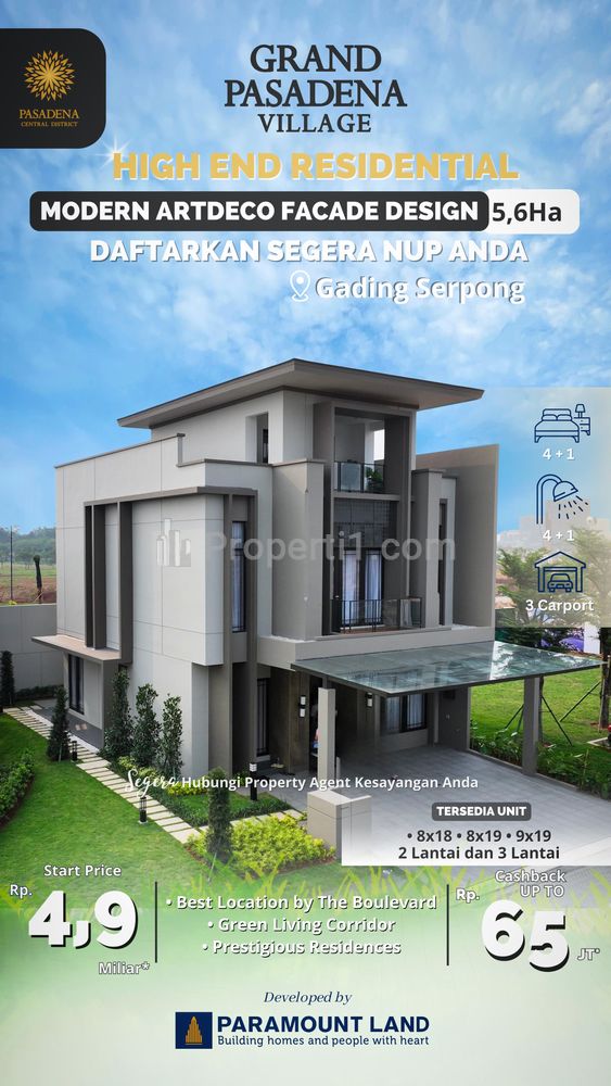 Dijual Rumah 3 Lantai Grand Pasadena Village di Boulevard Gading Serpong