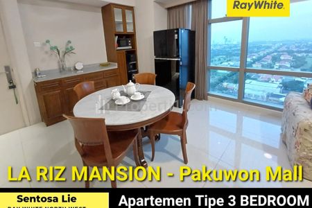 Dijual Apartemen La Riz Mansion Pakuwon Mall Tipe 3 Kamar Tidur FULL Furnished - Siap Huni - Mewah Berkelas Surabaya Barat