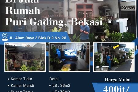 Dijual Lelang Bank 700 > 400 Jt Rumah di Jl. Alam Raya Bekasi, Termurah