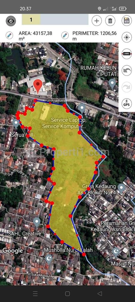Jual Tanah 2.5 Hektar di Jalan Aria Putra, Pinggir Jalan, Serua Indah, Ciputat, Tangerang
