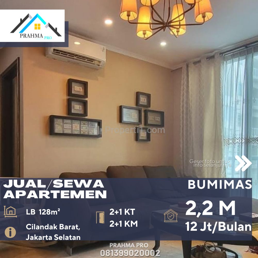 Dijual atau Disewakan Apartemen Bumimas 2+1BR Lantai Rendah di Terogong Cilandak Jakarta Selatan, Full Furnished