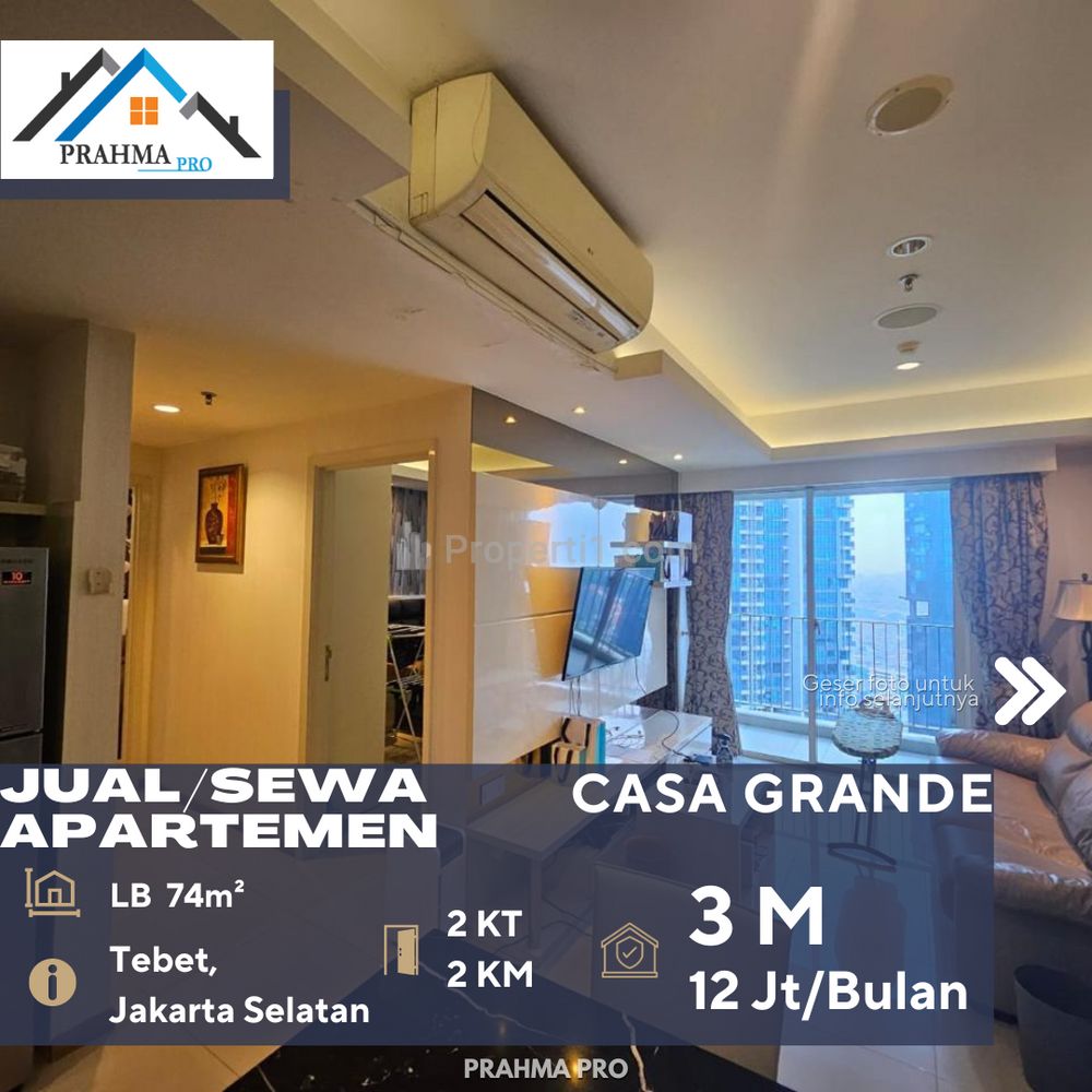 Dijual atau Disewakan Apartemen Casa Grande 2BR View Pool dan City di Daerah Tebet Jakarta Selatan, Full Furnished