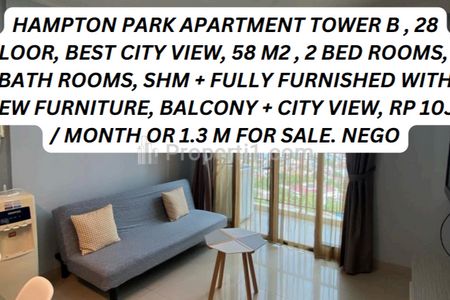 Sewa Apartemen Hampton Park Pondok Indah Jakarta Selatan - 2 Bedrooms Fully Furnished and Good Condition