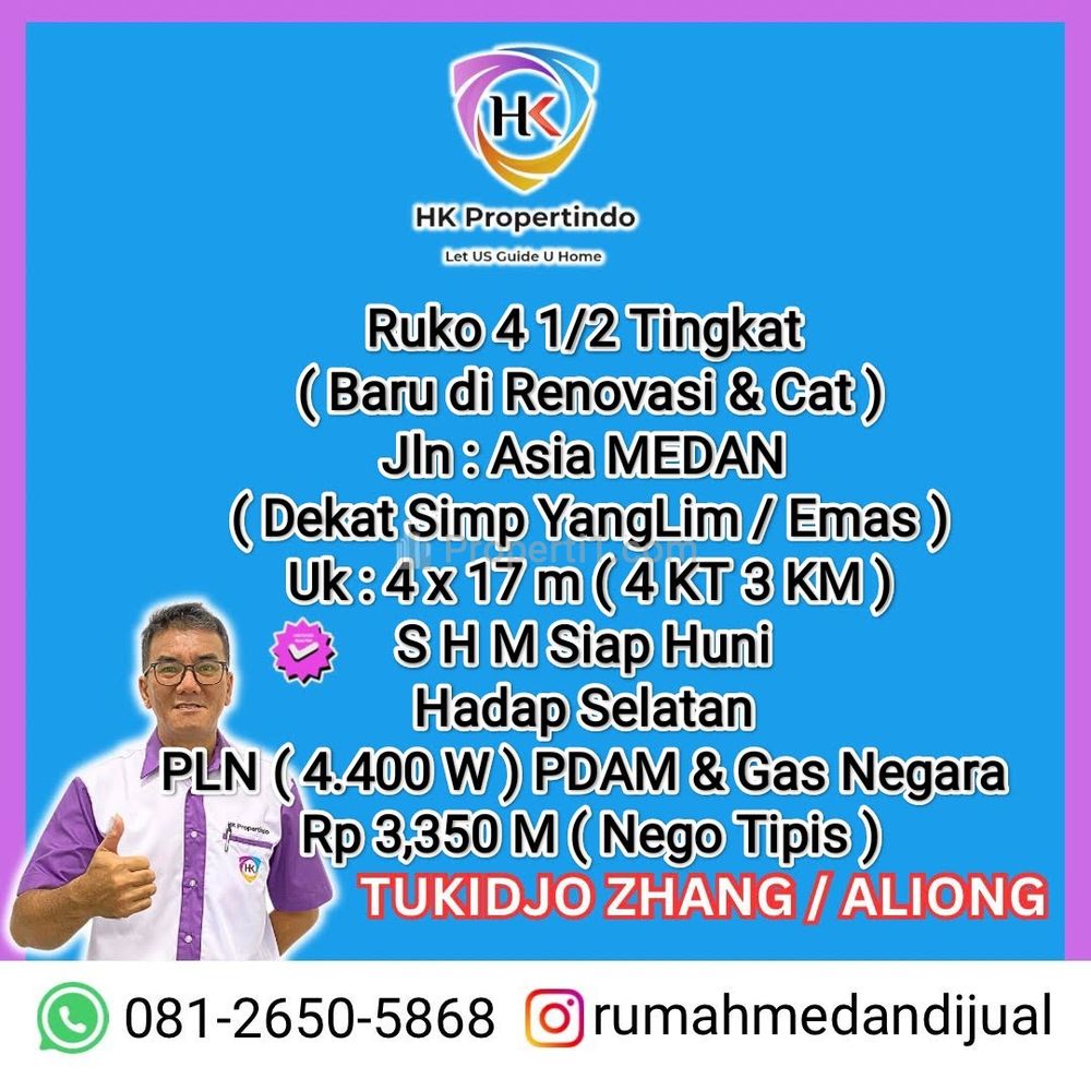 Jual Ruko Bisnis dan Strategis di Jalan Asia ( Simp Emas YangLim) Medan