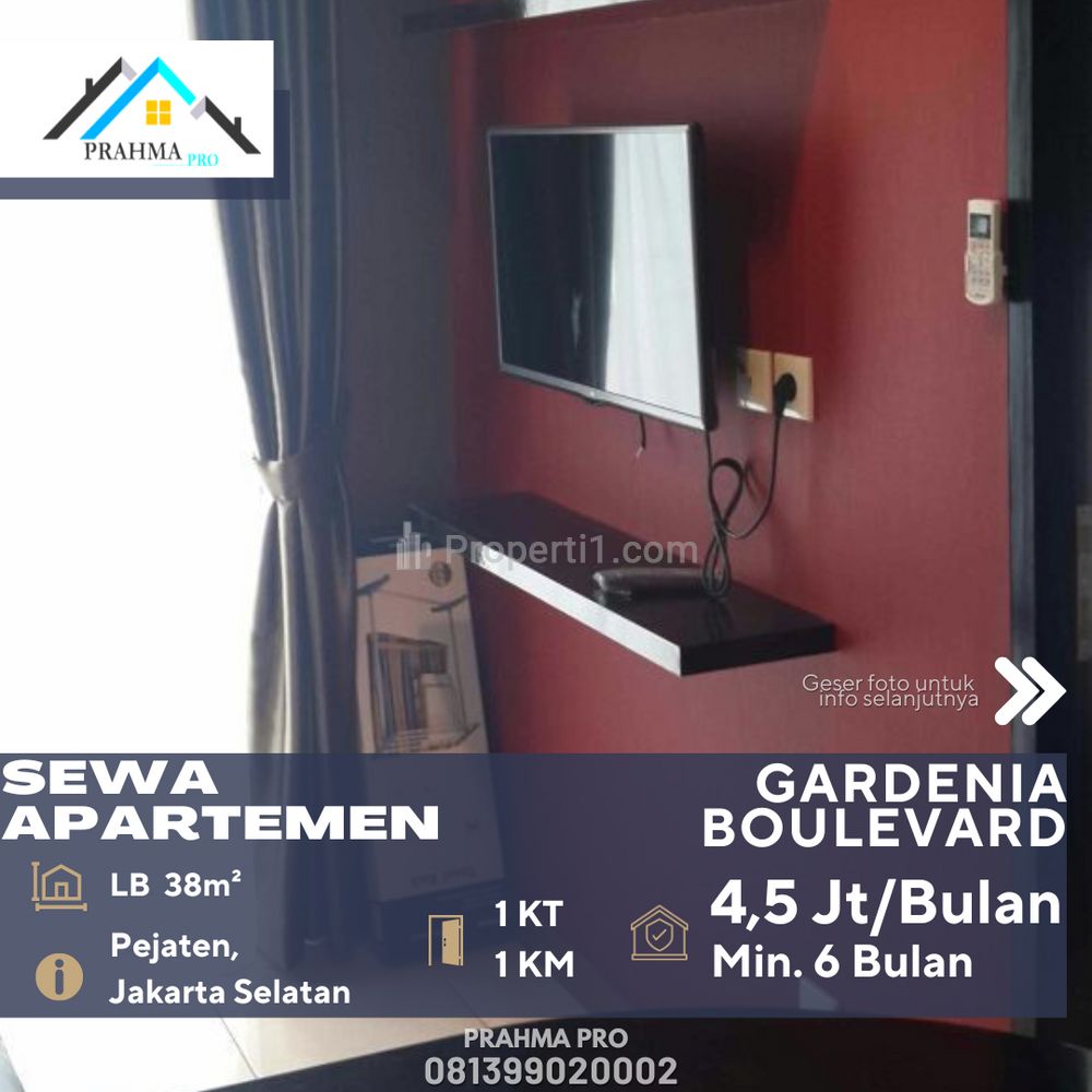 Disewakan 2 Unit Apartemen Gardenia Boulevard, Pejaten, Jakarta Selatan - 1 BR Full Furnished