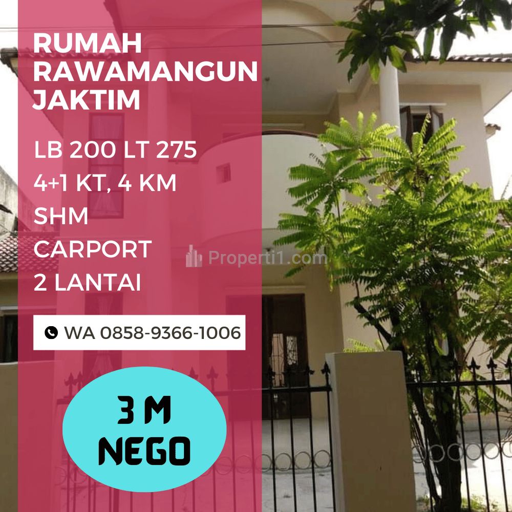 Jual Rumah Rawamangun Jaktim 2 Lantai Cakep Dekat Pasar Pagi