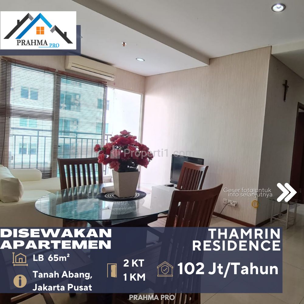 Disewakan Apartemen Thamrin Residence 2BR View Pool di Tanah Abang Jakarta Pusat, Full Furnished
