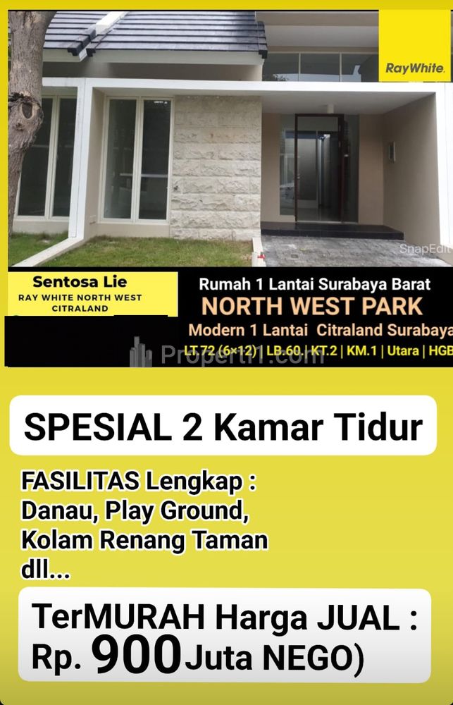 Dijual Rumah North West Park Citraland Surabaya Barat - SPESIAL 2 Kamar Tidur - Siap Huni Dekat Bukit Palma, Sekolah Citra Berkat
