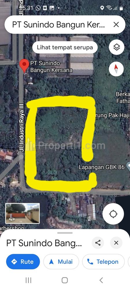 Jual Murah Tanah Kosong 2 Hektar di Dalam Kawasan Industri Jatake, Cikupa, Tangerang
