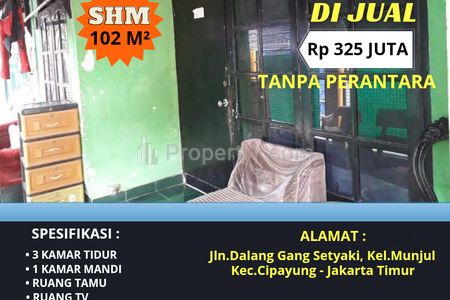 Jual Rumah 3 Kamar SHM di Munjul Cipayung Jakarta Timur