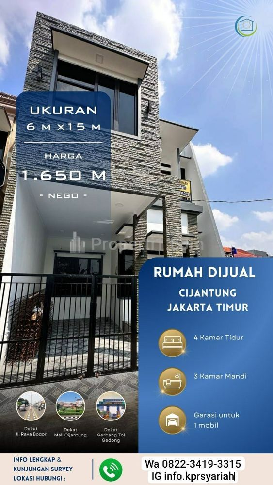 Dijual Rumah Baru di Cijantung Pasar Rebo, Jakarta Timur