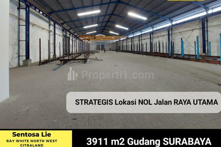 Dijual 3911 m2 Gudang Margomulyo Permai - Surabaya - NOL Jalan RAYA UTAMA - SHM - Lokasi Bagus