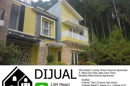 Jual Villa (Hook) 2 Lantai + Roof Top + Indoor Swimming Pool di Batu, Jawa Timur