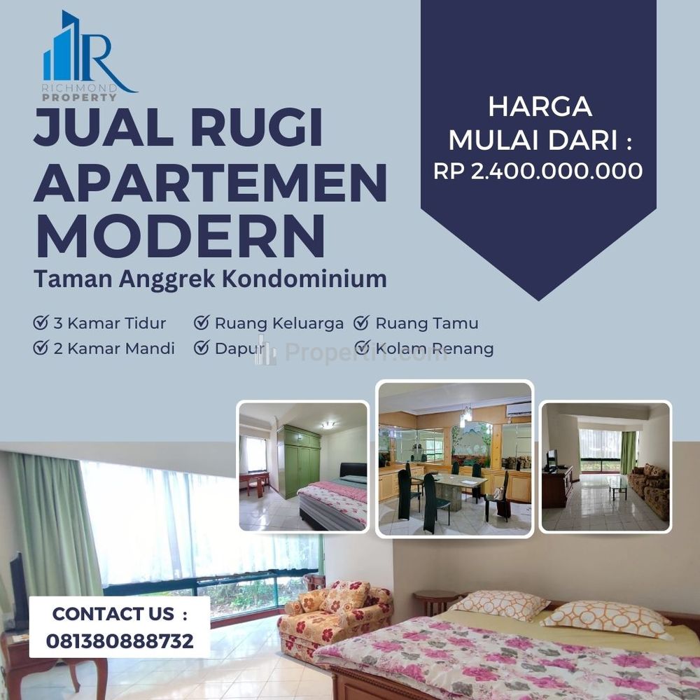 Dijual Apartemen Taman Anggrek Lantai Plaza Level, 3+1 BR Full Furnish